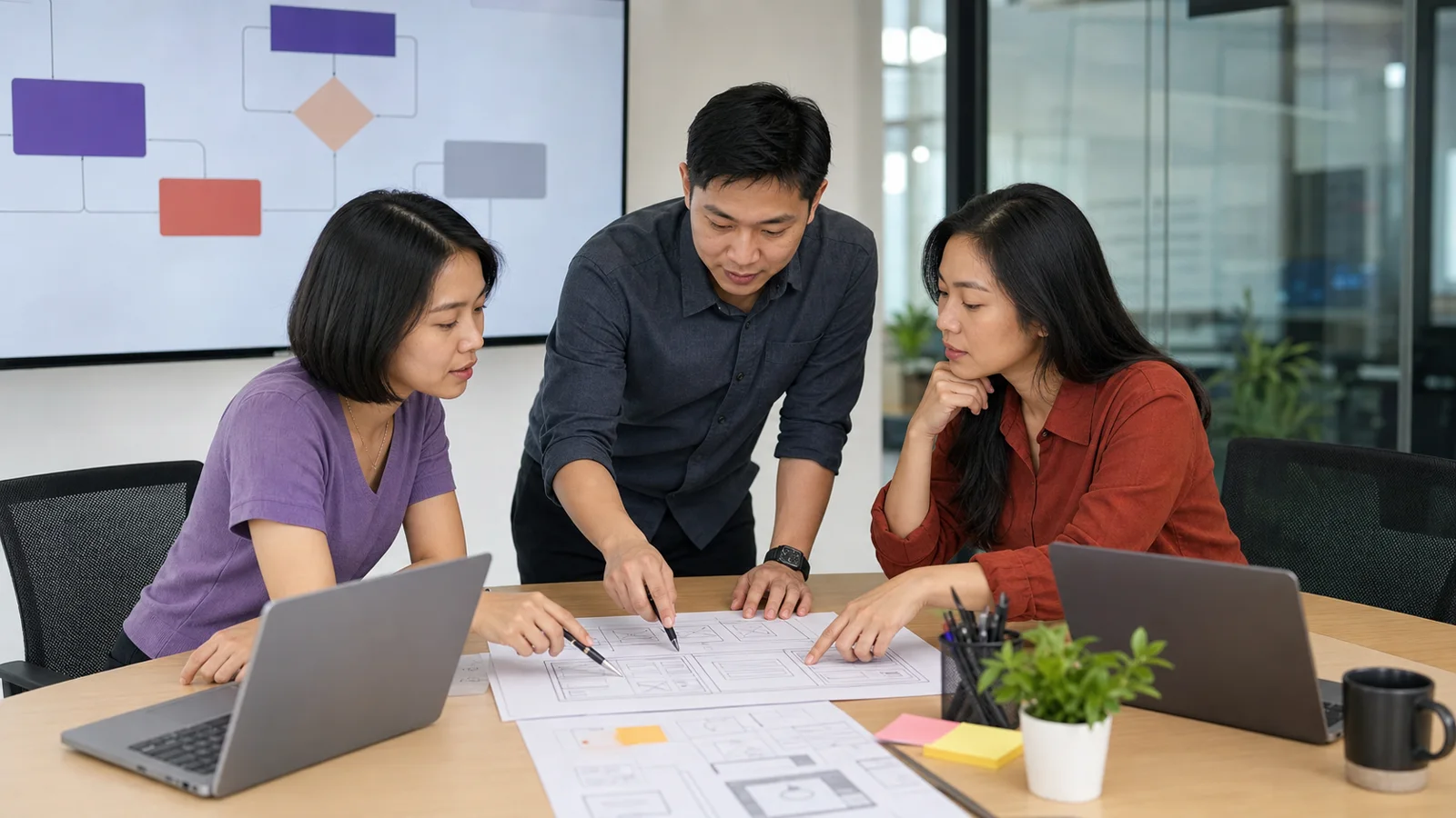Engineering team discussing a system architecture