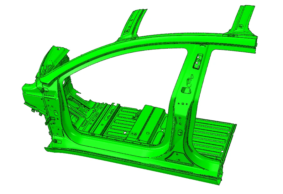 Finite-element model of an automotive body-in-white used for door slam analysis.